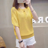 Woherb Out Net Shirt Female New Loose Head Large Size Jacket Thin Knit Air Conditioning Shirt Short Sleeve Summer Dress Student T-Shirt-Outfit