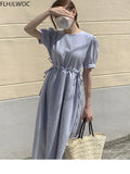 Cotton Linen Long Dress Summer Slim Waist A Line Temperament Lady Retro Vintage Cute Korean Chic Women Dresses Vestidos