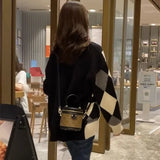 Woherb Color Diamond Case Knitting Cardigan Female 2024 New Early Autumn Dress Lazy Loose Wear College Style Sweater Coat-Outfit