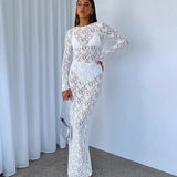 Women's Clothing Hollow Lace Pattern Perspective Long Dress In Autumn