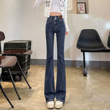 Woherb Women's Wear 2024 New Elastic High Waist Slim Show Thin Hot Girl Bell Bottoms Ins-Outfit