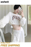 Women Crops Y2k Autumn Slim Vintage Mujer Lady All-match Club O-neck Secy Popular College Ins School Girls Harajuku-Outfit