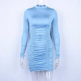 satin long sleeve high neck high waist bodycon sexy mini dress 2021 autumn winter women fashion party elegant