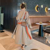 New Plaid Trench Coat Women Long Double-Breasted Loose Oversize Duster Coat Windbreaker for Lady Female Outerwear