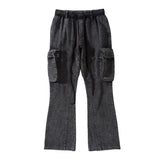Side Pockets Streetwear Flare Pants Mens Drawstring Straight Washed Baggy Cargo Pants Hip Hop Loose Casual