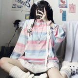 T-shirts Women Rainbow Japanese Style Kawaii Pink Loose Leisure BF Harajuku College Students Female Top Lady