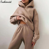 Elegant Solid Sets For Women Warm Hoodie Sweatshirts And Long Pant Fashion Two Piece Sets