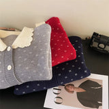 Woherb Winter 2024 New Sweet Fashion Hook Flower Lapel Long Sleeve Sweater Female Loose And Versatile Reduce Age Lace Sweater-Outfit