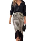 Woherb 2024 New Solid Color Temperament Shirt Jacket High-Waisted Skirt Two Sets Of Women-Outfit