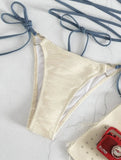 Woherb Split Hard Cup Bikini Love Draw Cord Strap Bikini Swimsuit Ladies Sexy