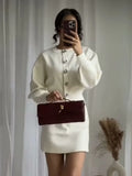Button-Up Knitwear Jacket + High-Waisted Mini Skirt Suit Female