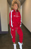 Woherb Fashion Letter Print Contrast Piping Long Sleeve Hoodies And Pant Tracksuit 1127-0-Outfit