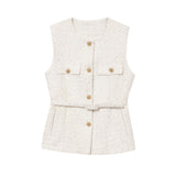 Spring New Women's Wear With Belt Metallic Wire Texture Vest Women