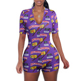 Women Sexy V-Neck Bodycon Bodysuit Casual Printed Button Sleepwear Jumpsuit Shorts Romper Leotard Sexy Ladies Summer Pajamas