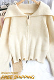 Solid Sweater Cardigan Women Sailor Collar Knitted Sweater Coats Casual Loose Zip Up Korean Fashion Knitwear Chic Tops-Outfit