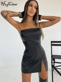 Pu Leather Strapless Tube Sleeveless Bodycon Slim Sexy Mini Dress 2021 Fall Winter Women Christmas Halloween Party