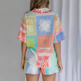 Women's Lounge Set Tropical Print Lapel Neck Short Sleeve Button Down Shirt Elastic Waist Shorts Summer Outfit-Outfit