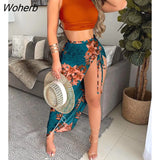 Women Two Pieces Floral Print Crop Top & Drawstring Skirt Set 2022 Femme Two Pieces Dress Suit Casual Lady Overalls traf-Outfit
