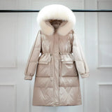 Waterproof Winter Women's Long Puffer Jacket 2022 Big Real Raccoon Fur Hooded Duck Down Coat Female Rain Feather