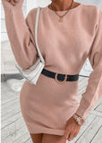 Spring Pink Sweet O-Neck Bat Sleeves Solid Mini Sweater