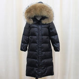 Natural Raccoon Fur Collar Hooded Winter Down Jacket Women 90% White Duck Down Thick Warm Park Female Long Snow