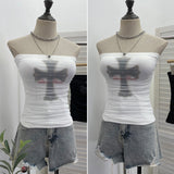 Shot Mesh Splicing Printing Bras Vintage Babes With Chest Pads With Short-Term Bra Wrapping