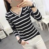 Women Long Sleeve Slim Striped Leisure All-match Korean Style Womens Clothing High Quality Trendy Students Spring
