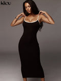 Kliou strap backless sexy bodycon midi long dress new women high waist cotton striped dresses elegant fashion party