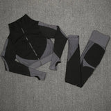 Piece Set Tracksuit Women Zipper Workout Long-sleeve Crop Top Tight Leggings Women Fitness Seamless