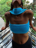 hirigin Summer Knitted Cut Out Sexy Crop Top for Women Strapless Backless Slim Halter Tops Y2K Gothic Elegant