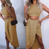 Fashion Lady Skirt Suits Sexy Sleeveless Tops And Casual Drawstring Skirts Outfits Summer Women Two Piece Sets