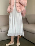 Women Spring Summer Chiffon Pleated Skirt Elegant High Waist Mid-length Solid Color Long A-line Skirt QT2041-Outfit