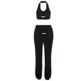 Kliou Sporty Two Piece Set Girl Halter Crop Tops+Drawstring Sweatpants Slim Activewear Casual Gym Workout Fitness Womens