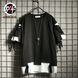 Fashion Men's Tshirt Short Sleeves o-neck Solid Fake 2 pieces Tees shirt Cotton Summer Clothes Top Tees Tshir Asian Size