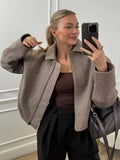 Fashion Casual Collar Short Soft Zipper Hair Coat Women