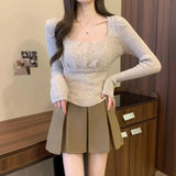 Camouflage Fine Lattice 100-Fold Skirt High-Rise Thin Short Model Of Folding Skirt A Word Jk Bag Hip