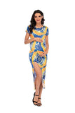 and American style women's digital printing new round neck short-sleeved split-end maternity fashion