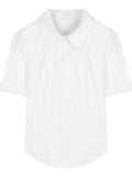 Gothiscyn White Shirts + Pu Vest + Mini Pleated Skirt Girls Short Sleeve Black Tie French Slim Women Summer Design Polo