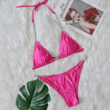 Woherb New Bikini 2024 Sexy Crystal Diamond Chain Split Women's Swimsuit Solid Color Strap