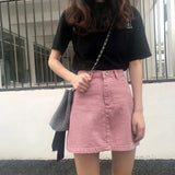 Women Skirts New 2021 Summer Denim Mini Fashion High Waist Korean Black Beige Pink Wine Red Package Streetwear Stylish