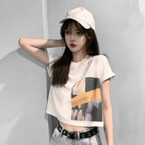 Tops Short Sleeve T-shirts Women Sexy Design Print Graphic Tshirts O-neck Casual All-match Tees Korean Fashion Girls Summer-Outfit