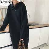 Autumn Winter Loose Women Sweater Dress Casual Straight Knitted Vestidos Female Loose Lady Warm Dresses-Outfit