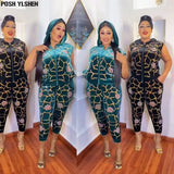 Velvet African Clothes for Women Diamonds Sequins Hooded Tops Pants Elegant Tracksuit Two Piece Set Sweatsuit Outfits-Outfit