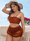 Solid Cover Up Skirt Plus Size Three Piece
