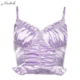 Personality ruffled blouse 2019 Womens purple V-Neck Sling Pure Color Sexy Tops elegant Summer
