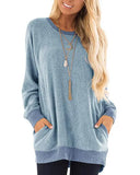 / Winter 2023 Round Collar Color Pocket Hoodie Sweatshirt Long-Sleeved Casual T-Shirt Women-Outfit