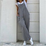 Women Suspender Rompers Overalls 2022 Vintage Jumpsuits Playsuits Long Pockets Wide Leg Pants Combinaison