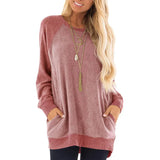 / Winter 2023 Round Collar Color Pocket Hoodie Sweatshirt Long-Sleeved Casual T-Shirt Women-Outfit