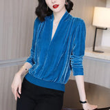 Winter Velvet V-neck Oversized Solid Pullovers Ladies Casual Fashion Simple Top Women Long Sleeve All-match Jumper Coat-Outfit