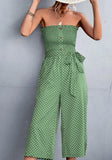 Sweet Strapless Dot Print Belted Loose